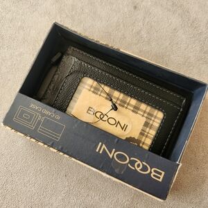Boconi wallet men's black 100% leather slim flat Mini cardholder gift new $45